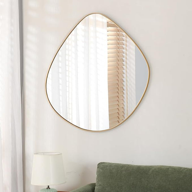 Asymmetrical Wall Mirror Matel Gold Framed Wall Mirror for Living Room Bedroom Bathroom Entryway Wall Decor 28.2" L x 27.8" W ELE-003Gold