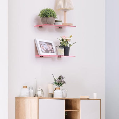 iobiotio Cute Pink Floating Shelves, 12 x 4'' Arylic Shelves for Wall, Decorative Clear Floating Shelves for Gril's Room, Bathroom, Wall Mounted, 2 Pcs