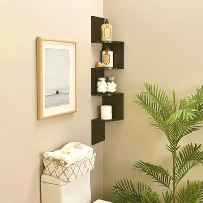 WELLAND Zig Zag 4 Tiers Black Finished Floating Shelf,Wall Mounted Corner Wall Shelf for Bed Room,Living Room,Kitchen and So on
