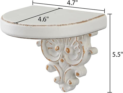 SOFE Rustic Vintage Decorative Wall Shelves, Shabby Chic White Wood Floating Shelf, Hanging Small Display Shelf for Candle, Collectibles, Figurines Item, Ornate Scroll Design