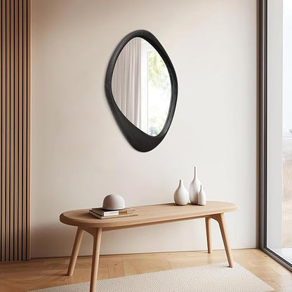 AAZZKANG Black Mirror with Wood Frame Large Irregular Wall Mounted Mirrors Asymmetrical Decorativefor Bathroom Bedroom Living Room Entryway 24"x16"