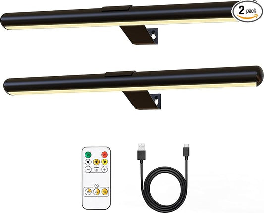 TINTINDOC 2Pack Wireless Picture Lights with Remote,Battery Operated,16.5'' Painting Lights for Art Picture Full Metal with Dimmable Timer, Magnetic Attached Display Light for Dartboard Gallery