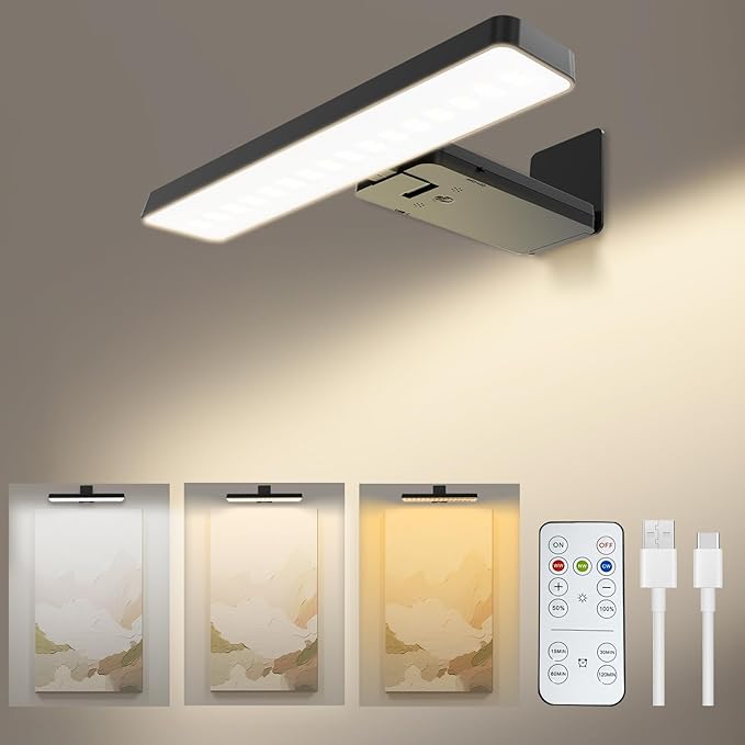 MIOBLUE Rechargeable Picture Lights for Wall, Painting Light Battery Powered with Remote, Art Lights Picture Frame Lights,Dartboard Light with 3 Color Temperatures
