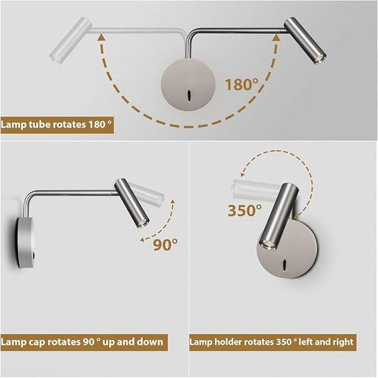 ZEROUNO Wall Mounted Reading Light Swing Arm Bedside Lamps for Bedroom Hardwired Sconces with Switch LED Mounted for Home Decor Wall Lighting Fixtures Indoor (Silver)