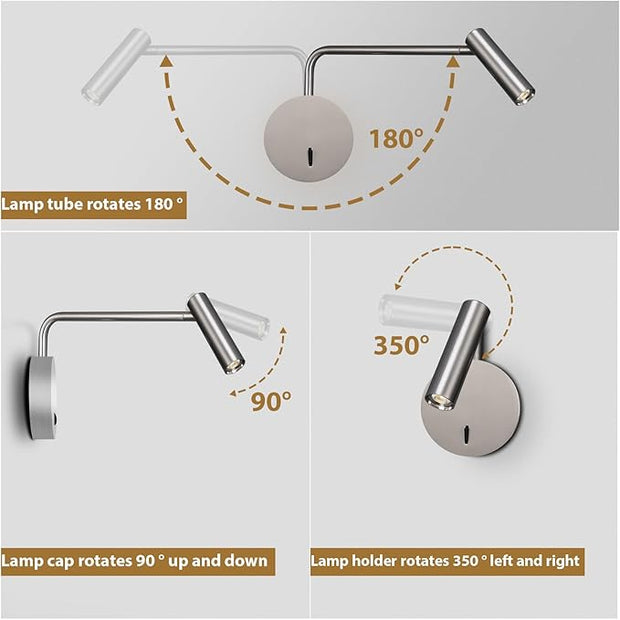 ZEROUNO Wall Mounted Reading Light Swing Arm Bedside Lamps for Bedroom Hardwired Sconces with Switch LED Mounted for Home Decor Wall Lighting Fixtures Indoor (Silver)
