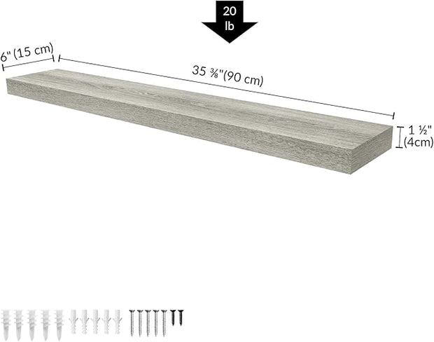 Ballucci Floating Shelf, 36" Wood Wall Shelf with Invisible Brackets for Bathroom, Living Room, Bedroom, Kitchen, Nursery, 6" Deep, Rustic Gray