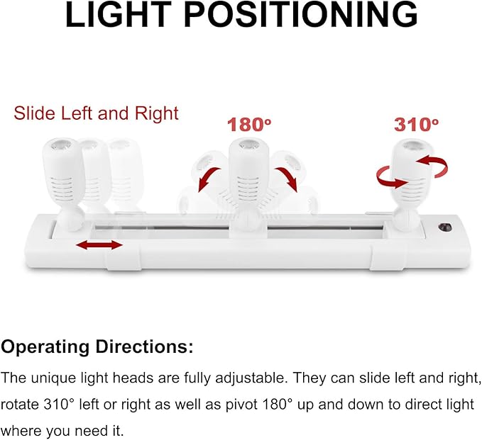 HONWELL Track Lighting LED Spotlights with 3 Rotatable Lights Heads, Under Cabinet Counter Lighting Plug in Accent Lights Remote Controlled Ceiling Track Light for Wall Picture Artwork Display