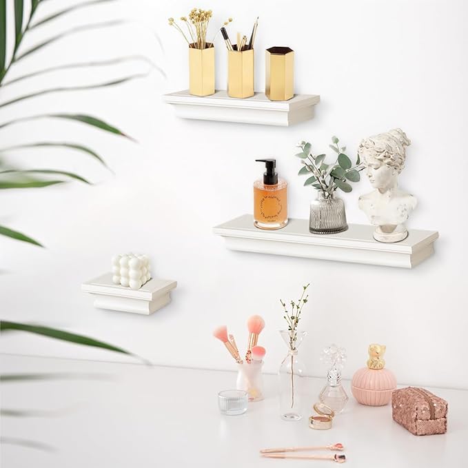 AHDECOR Versatile White Wall Mounted Floating Shelves, Stylish and Practical Home Decor and Storage in Any Room, Set of 3
