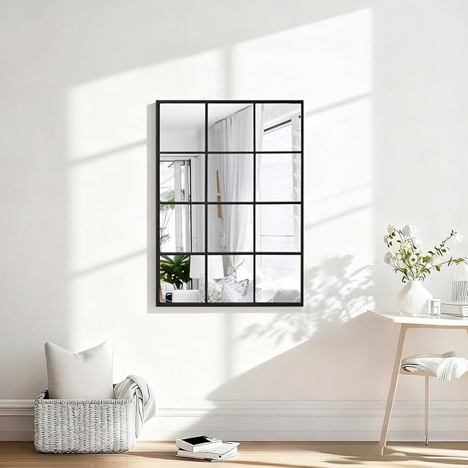 Black Rectangle Mirror, Metal Framed Wall Mounted Mirror Modern Artistic Decorative Mirrors for Living Room Bedroom Entryway, 18x26 Inch Decor