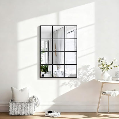 Black Rectangle Mirror, Metal Framed Wall Mounted Mirror Modern Artistic Decorative Mirrors for Living Room Bedroom Entryway, 18x26 Inch Decor