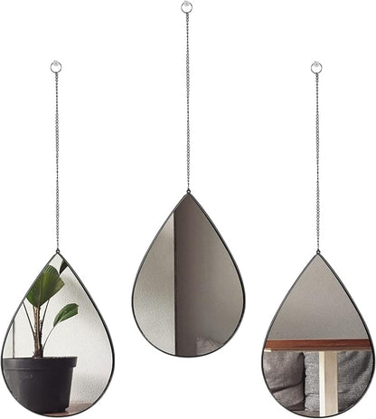 DECANIT Black Mirrors for Wall Decoration Teardrop Mirrors for Living Room Decor & Home Decor, Pack of 3
