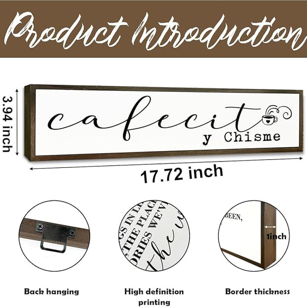 Funny Coffee Wood Sign, Coffees Bar Decoration, Rustic Coffee Station Decor, Home Kitchen Decors for Shelf, Friend Gift for Coffees Lover, Cafecito y Chisme Sign, 17.8x4x1.2 inches