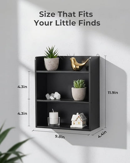 3-Tier Trinket Display Shelf for Wall or Countertop, Small Knick-Knack Rack Shelf for Collectibles, Perfume & Spice Village Organizer, Black