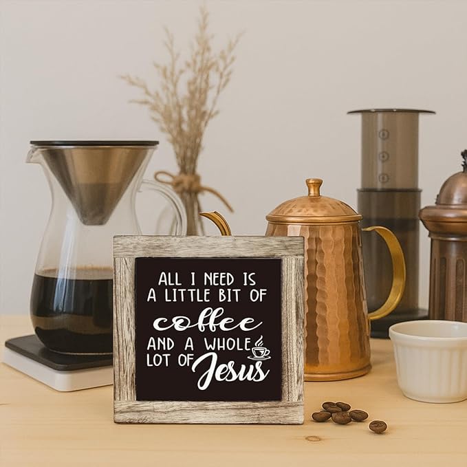 Coffee Bar Decor, Vintage Coffee Sign Decor for Kitchen, Rustic Wood Signs for Kitchen Cafe Bar, Square Wood Block Sign Table Decoration, Small Decoration for Shelves 5.9×5.9 inch