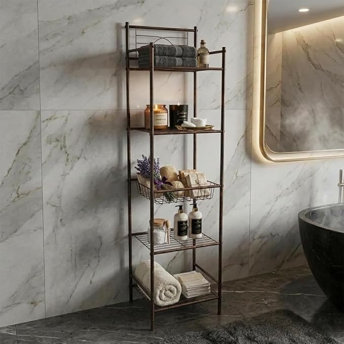 Bath Bliss 5 Tier Storage Shelf | 13"x 11.6"x 54.5" | Freestanding | Bathroom Storage | Rust Resistant | Easy Assemble | Oil Rubbed Bronze
