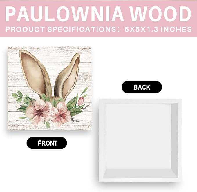 Funny Easter Sign Easter Bunny Decor Decorations Bunny Spring Flower Table Decor Indoor for Home Office Desk Table Shelf Tiered Tray Decorations 5 X 5 Inch