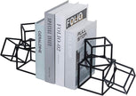 MyGift Modern Black Metal Geometric Bookends, Decorative Book Ends Stands for Home Library Bookshelf Office Desk, 1 Pair, Handcrafted in India, 3 Cube Frame Design