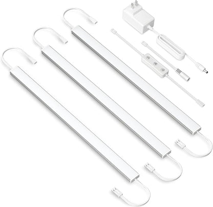 Under Cabinet Lighting Plug in. 3 PCS 12 Inches Likable Slim Bright Light Bars. Dimmable 14W Under Cabinet Lights for Kitchen Over Counter Coffee Station Shelf Closets Warm White 3000K