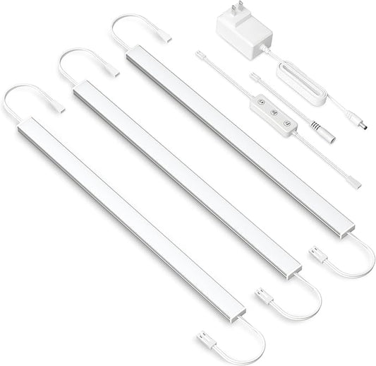 Under Cabinet Lighting Plug in. 3 PCS 12 Inches Likable Slim Bright Light Bars. Dimmable 14W Under Cabinet Lights for Kitchen Over Counter Coffee Station Shelf Closets Warm White 3000K