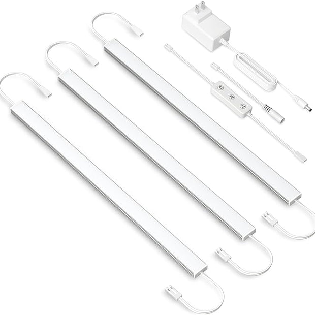 Under Cabinet Lighting Plug in. 3 PCS 12 Inches Likable Slim Bright Light Bars. Dimmable 14W Under Cabinet Lights for Kitchen Over Counter Coffee Station Shelf Closets Warm White 3000K