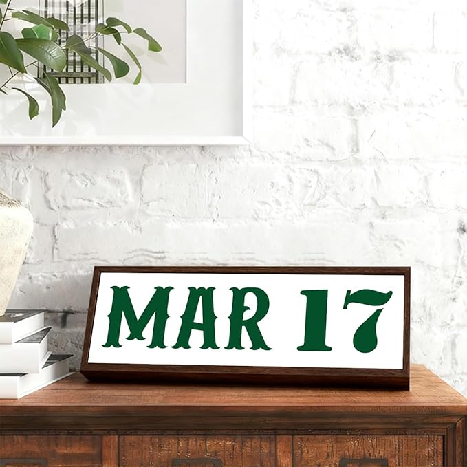 Mar 17 Sign, St. Patrick's Day Date Wood Sign, Rustic Farmhouse Decorations, Table Shelf Decors, Wooden Decor Signs for Home Office Coffee Bar Indoor, 9.5x3.1x1 inches