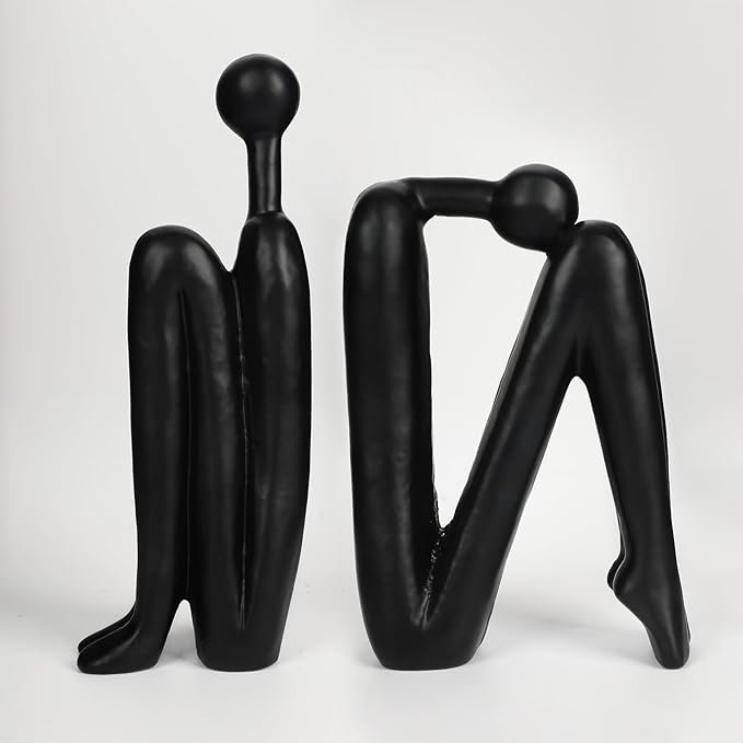Thinker Cast Iron Bookends, Heavy-Duty Decorative Book End Stoppers for Shelves, Abstract Decor Aesthetic, Smooth Finish Book Holders for Office Decor, 1 Pair/2 Pieces, 9"