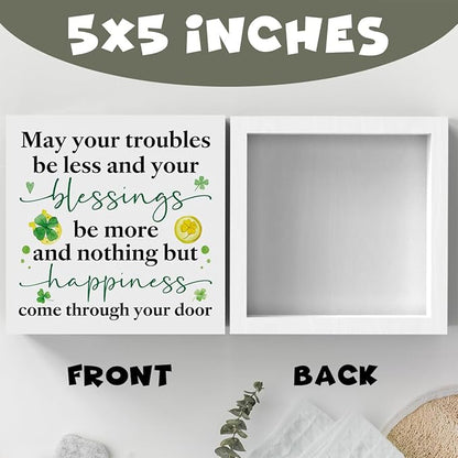 St Patricks Day Decor Irish Blessing Decorations Rustic Shamrock Wood Sign Home Tabletop Shelf Desk Decor May Your Troubles Be Less St Patrick's Day Decorations 5 X 5 Inches