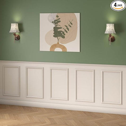 4 Set Peel and Stick Wall Molding Trim Kit, Premade Wainscoting Panels, White Pre Cut Wall Panels for Interior Wall Decor, DIY Home Decoration Picture Frame (12 x 24 Inch)