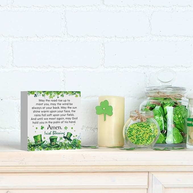 Irish Blessing Decor St Patricks Day Decorations Rustic Wood Sign Home Tabletop Shelf Desk Decor St Patrick's Day Decorations 5 X 5 Inches