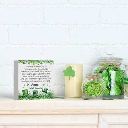 Irish Blessing Decor St Patricks Day Decorations Rustic Wood Sign Home Tabletop Shelf Desk Decor St Patrick's Day Decorations 5 X 5 Inches