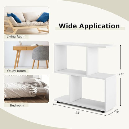 LOKO 3-Tier Geometric Bookshelf, S-Shaped Open Bookcase, Freestanding Decorative Storage Shelving, Home Storage Organizer for Living Room, Bedroom, Home Office (1, White)