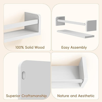 Floating Wall Nursery Book Shelves for Bedrooms Kids 16.5 Inch White Wooden Baby Book Shelf for Kids Rooms Set of 3 Nursery Shelves for Wall Mounted Toddler Bookshelf for Kids Wall