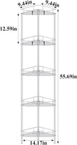 5 Tier Floor Standing Corner Shower Caddy Organizer Shelf with Hooks, Bathroom Shelves Stand Rack, Silver