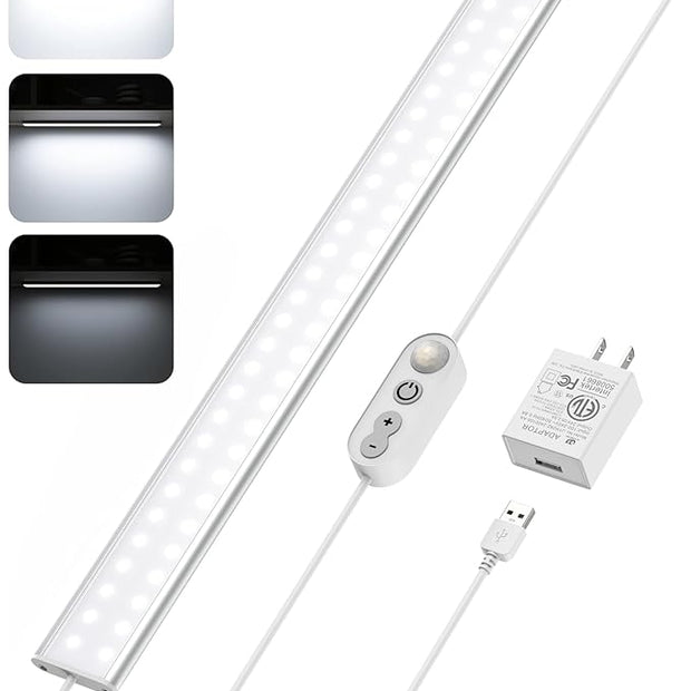 ASOKO Motion Sensor Dimmable Led Under Cabinet Lighting,16 inches Plug in Led Counter Light Bars, Cool White 6000K Light Bar for Kitchen/Closet/Wardrobe/Shelf/Desk/Display Case
