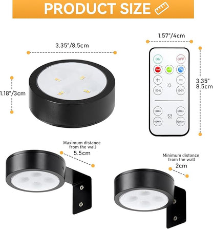 4-Pack Picture Light Battery Operated with Remote, Led Lights Dimmable and Timer Painting Light, Art Display Light for Picture Frame Artworking Portrait, Home Wall Decor Puck Lights, Black