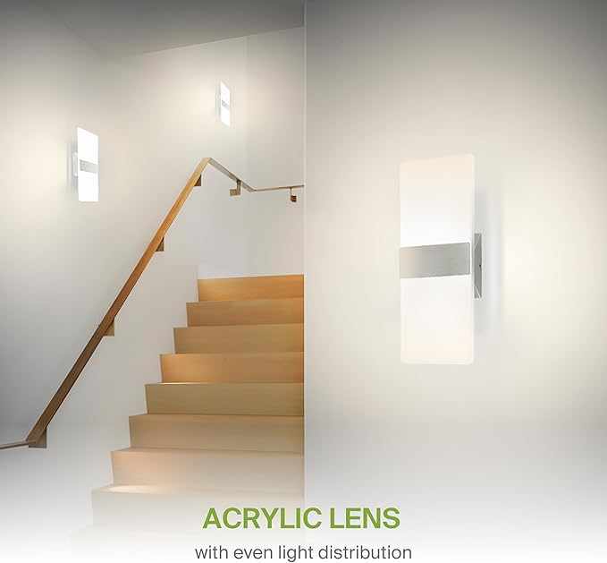 ASD LED Indoor Wall Mount Light Fixture - 14 Inch 24W Modern Interior Brushed Nickel Dimmable Wall Sconce Light - ETL 2700K-5000K Adjustable - Hallway, Bedroom LED Wall Lights, Pack of 2