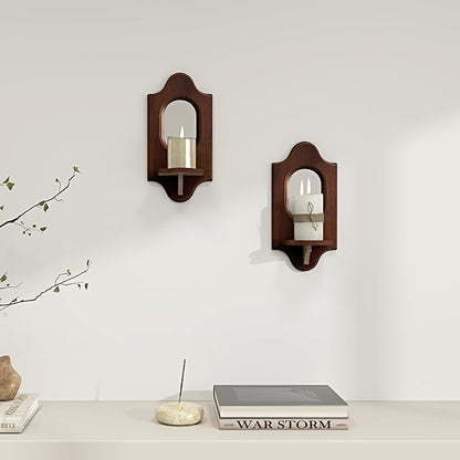 Wooden Arched Floating Shelf - Boho Decor Wall-Mouted Shelves with Mirror Book Display for Bedroom Living Room Bathroom Nursery Home Office 14.5" x 11.6"