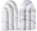 Natural Marble Book Ends - Heavy Duty Bookends for Shelves - Aesthetic Layered Arch Design Stone Book Holders, Modern Office Bookshelf Stopper Decor for Books/CDs (Volakas)