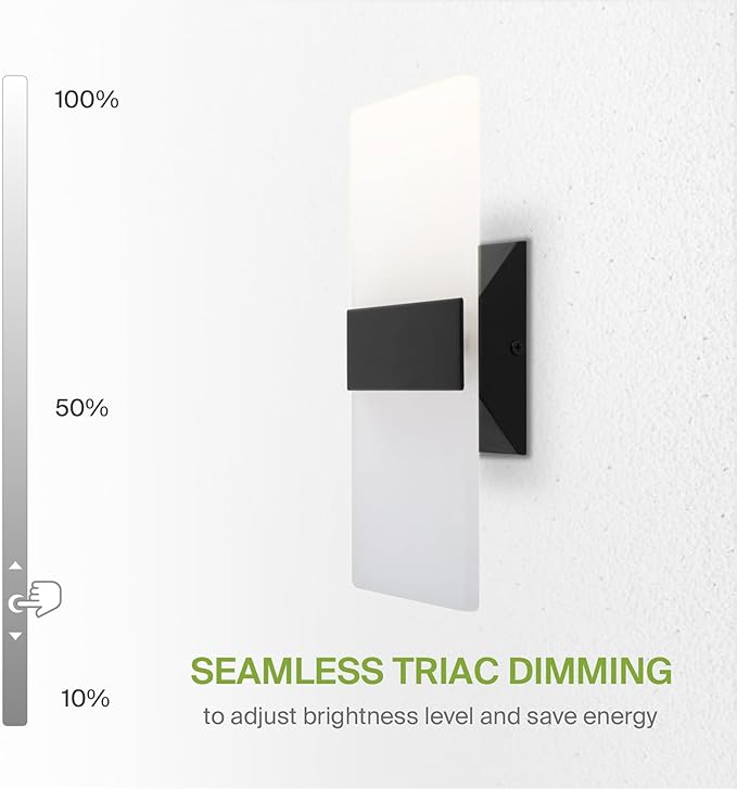 ASD LED Indoor Wall Mount Light Fixture - 12 Inch 12W Modern Interior Matte Black Dimmable Wall Sconce Light - UL 2700K-5000K Adjustable - Hallway, Bedroom LED Wall Lights