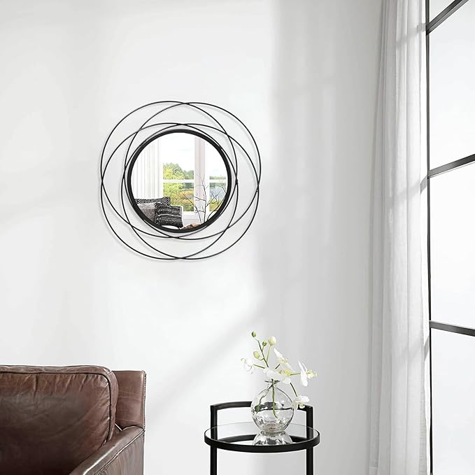 Black Circle Mirror Wall Decorative Metal Mirror Art Small Round Wall-Mounted Mirror Home Wall Decor for Bedroom Living Room Bathroom Entryway 16” x 16”