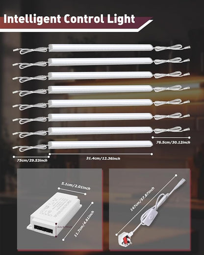 Cefrank Under Cabinet Lighting, 8pcs 12" V-Shape Linkable LED Light Bars for Kitchen Cabinet, Showcase Display, Shelf - 16Watt 1600Lumens - Pure White (6000K)