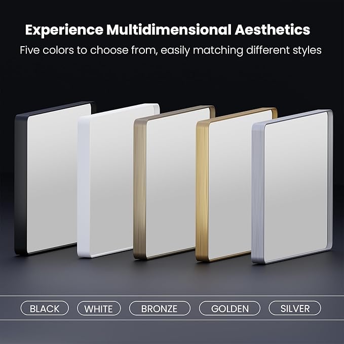 Brushed Nickel Bathroom Mirror 60x40 Inch, Brushed Silver Metal Frame Mirror Wall Mounted, Rounded Rectangle Bathroom Vanity Mirror, Tempered Glass, Anti-Rust, Horizontal/Vertical