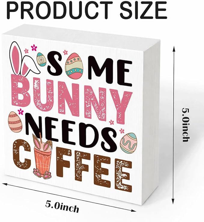 Easter Decorations Funny Bunny Wooden Sign Some Bunny Needs Coffee, Spring Coffee Bar Decor, Easter Desk Table Decorations for Home Office, Farmhouse Plaque Gift for Coworkers