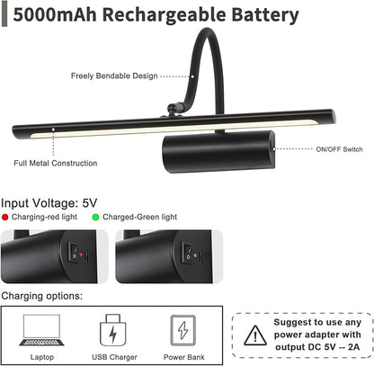 JOOSENLUX 16" Dimmable Picture Light, LED, Battery Operated, Wireless, Adjustable Arm, Remote Controlled, Rechargeable, Wall-Mounted, Modern & Stylish - Ideal for Gallery, Library, and Photo Display