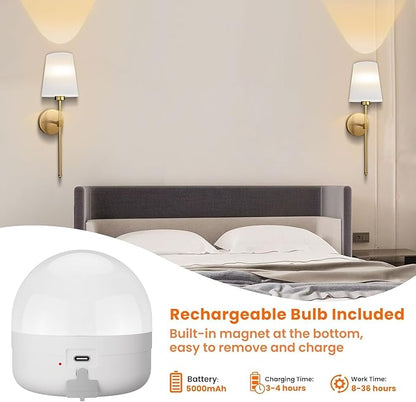 Battery Operated Wall Sconce Set of 2, Rechargeable Wall Lights with Dimmable Detachable Charging Bulbs and Remote, 3 Color Temperature Wireless Sconces for Bedroom Living Room Hallway (Large)