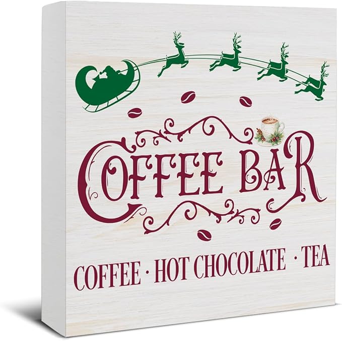 Vintage Farmhouse Christmas Wooden Sign, Rustic Home Kitchen Decor - 5 x 5 Inches