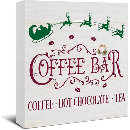 Vintage Farmhouse Christmas Wooden Sign, Rustic Home Kitchen Decor - 5 x 5 Inches
