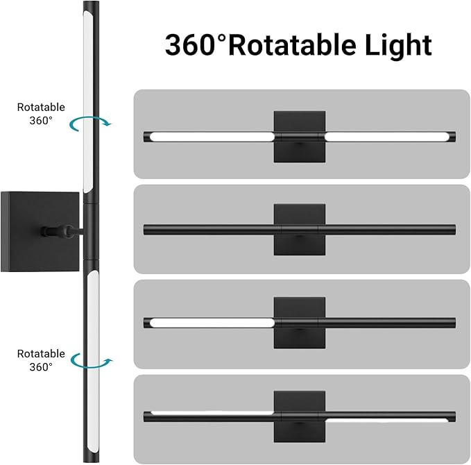 Tipace Hard-Wired LED Black Wall Sconce for Bathroom 39.4IN Vanity Light Fixture 5500K Indoor Bathroom Sconce Over Mirror 360° Rotate for Living Room,Bedroom,Hallway