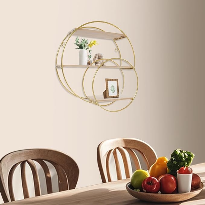 3 Tier Floating Circular Wall Decor Round Decorative Hanging Shelves,Round Wall Shelf,Rounds Shelves Wall Decor,Circle Shelf Set,Storage Display Rack,Hanging Circle Floating Shelves For Kitchen Round