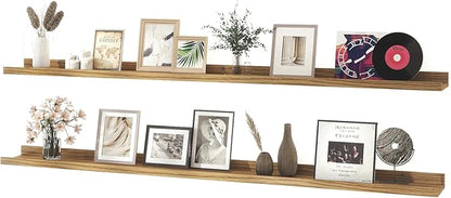 Long Floating Shelves for Wall Decor, Long Wall Mounted Storage Shelf for Bedroom, Living Room, Bathroom, Kitchen, Nursery, Display Picture Ledge Shelf with Lip Set of 2-56 Inches, Oak